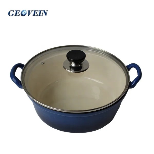 Enamel Risotto Pan Pot Round Cast Iron Casserole Dish With Glass Lid