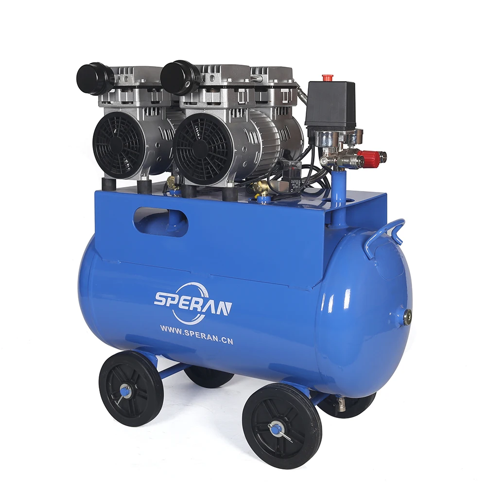 
Hot selling 2 cylinder 3hp 50L mobile printing spray quiet silent oil free air compressor 