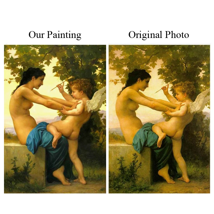 Famous Masterpiece Reproduction Fabric Painting Bouguereau Beautiful Nude Women Angel Oil Painting