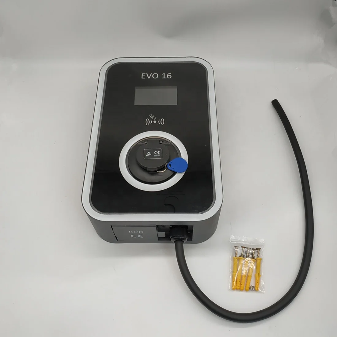 
11KW ev wall charger,16A ev charging pile with type 2 socket,LCD screen and type B RCD,OEM 