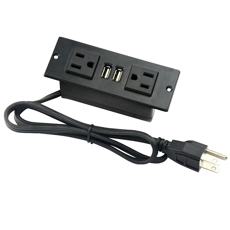 
US American Power Flat Plug 2 Outlets 2 USB Port 2.0 3 Meters Power Cord Black 