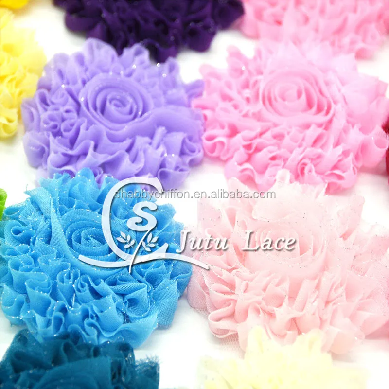 22 colors sunflower shabby with glitter- 3inch shabby chiffon flower with glitter- shabby flower trim- 8 yards per piece shabby