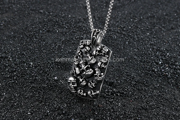 Custom Hip Hop Tetragonum Stainless Steel Charm With Chain Skull Block Pendant Necklace for Mens Womens