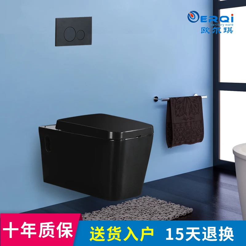 
 Квадратный настенный унитаз черного цвета со скрытым резервуаром для ванной комнаты  