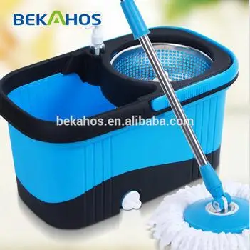 Hand Press Microfiber Mop With Blue Square Plastic Bucket New Mop Making Machine