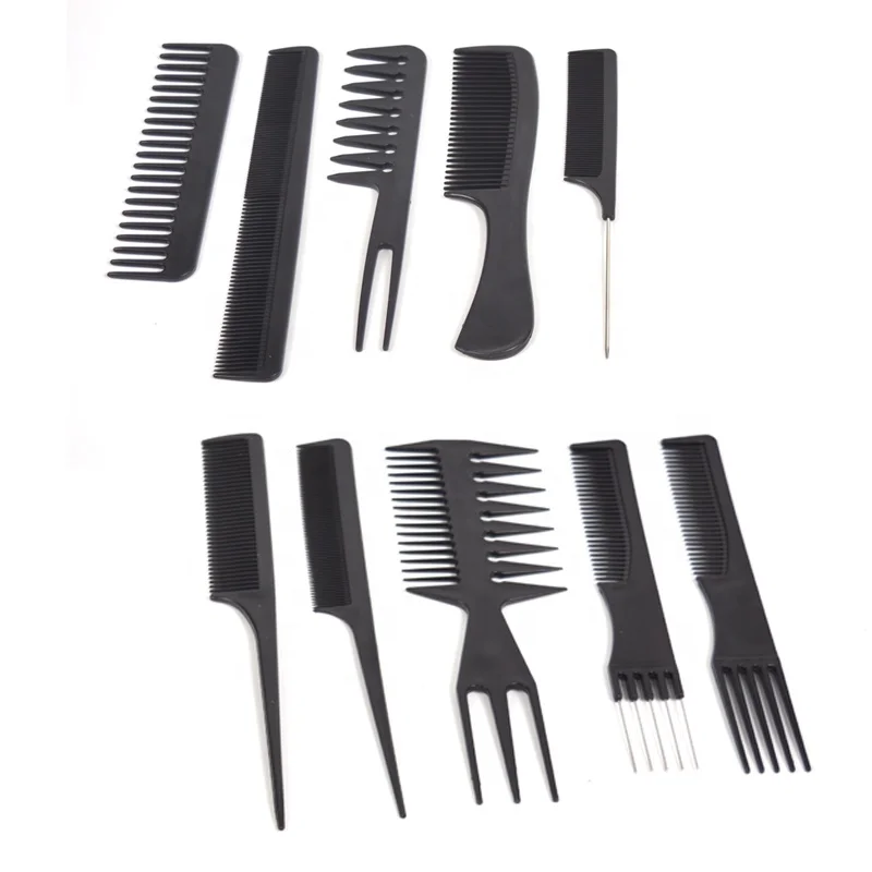 Wholesale 10pcs set black Hair Stying Hair Salon Tools Hairdressing Brush Comb Set