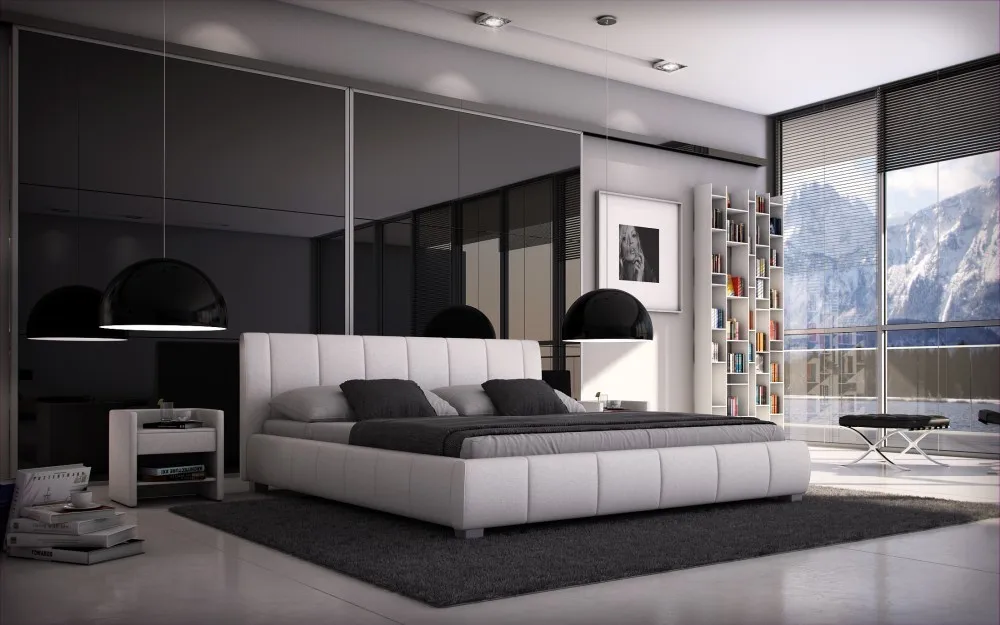 Дешевые Современные ПУ Кожаная мебель для спальни-кровать раме кровати