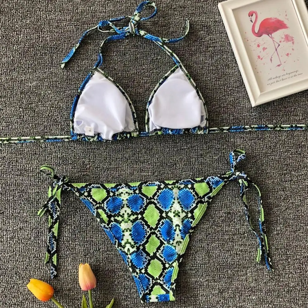 2019 Neon Green String Snake Extreme Micro Mini Bikini Girl Swimwear