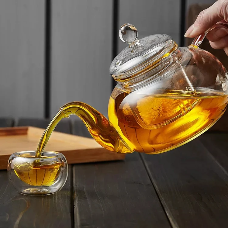 handblown heat resistant pyrex glass teapot 800ml personalized handmade glass teapot with 304ss filter