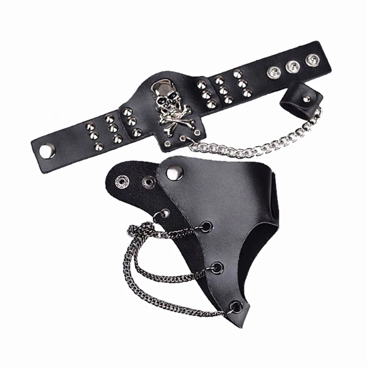 Black Fingerless punk unlined leather gloves