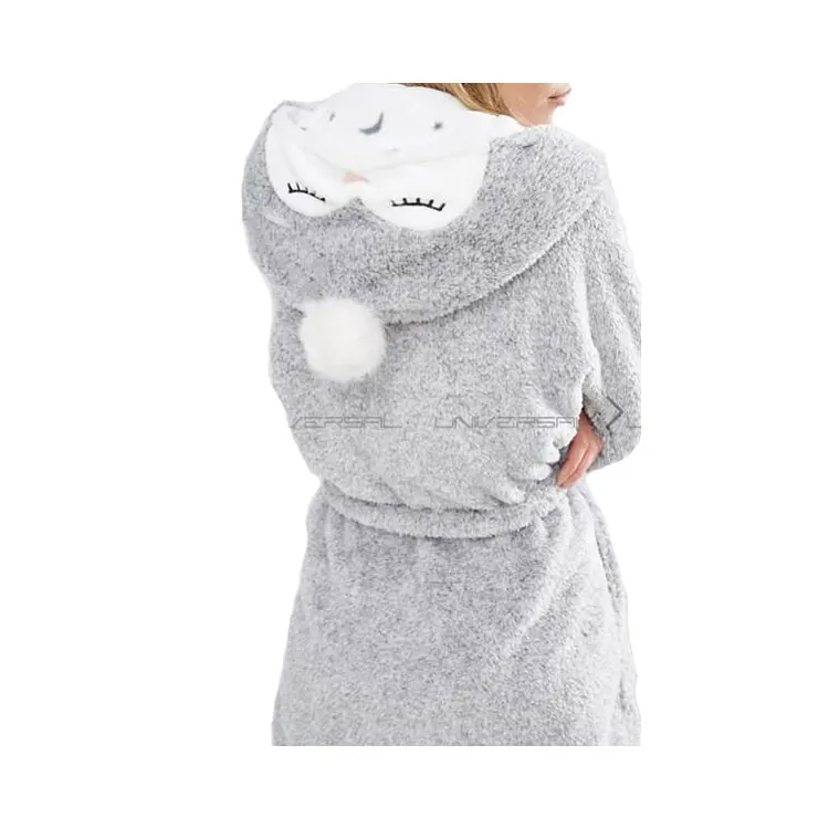 Hot selling gray cute coral fleece fabric custom cotton  pyjamas cartoon sleepwear womens pyjamas