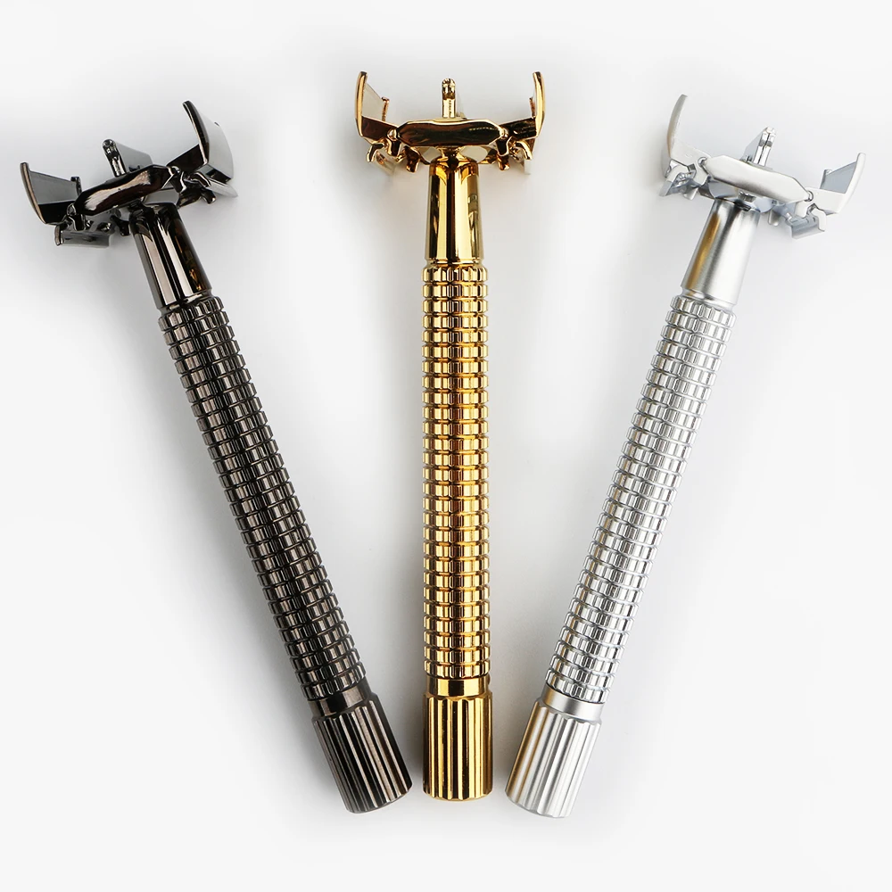 double edge blade mens shaving long handle butterfly twist to open safety razor