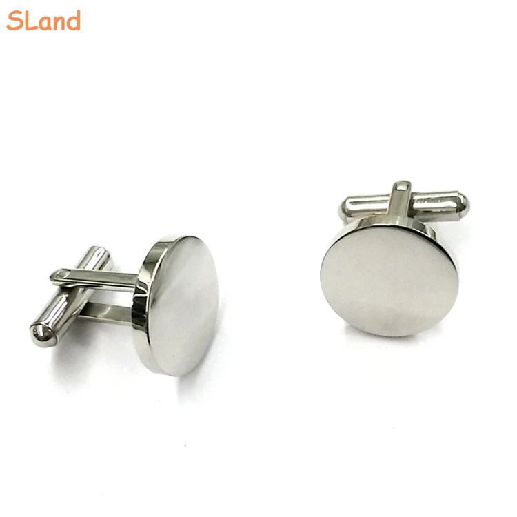 SLand Jewelry wholesale polished & Brushed Silver/Gold/Black/Ros gold Round 316L stainless steel cufflinks blanks for Men
