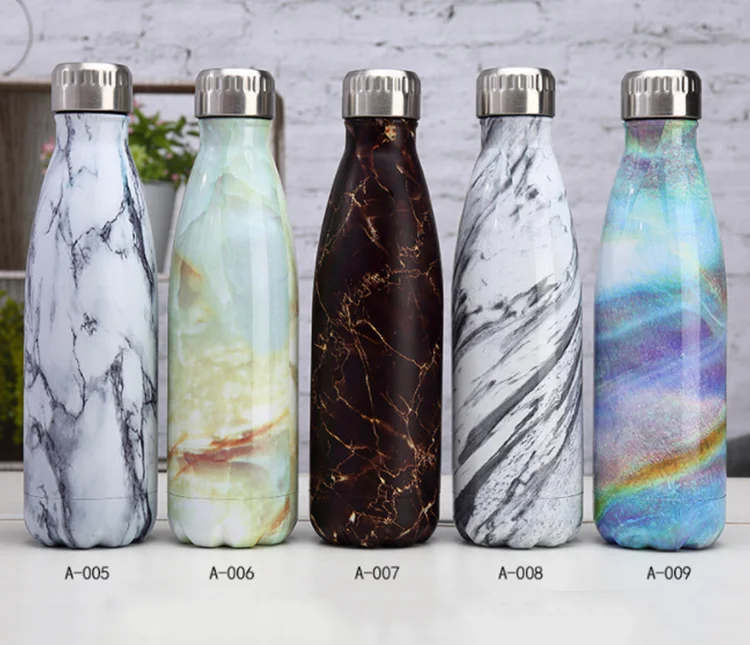 
wholesale double wall stainless steel insulated marble water bottle flask marble thermos customized logo MOQ 200PCS 