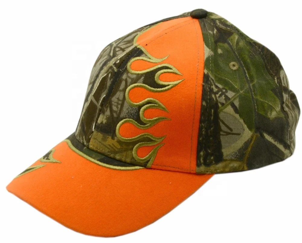 Cotton real tree leaf camo flame embroidery hunting outdoor sport hat baseball cap