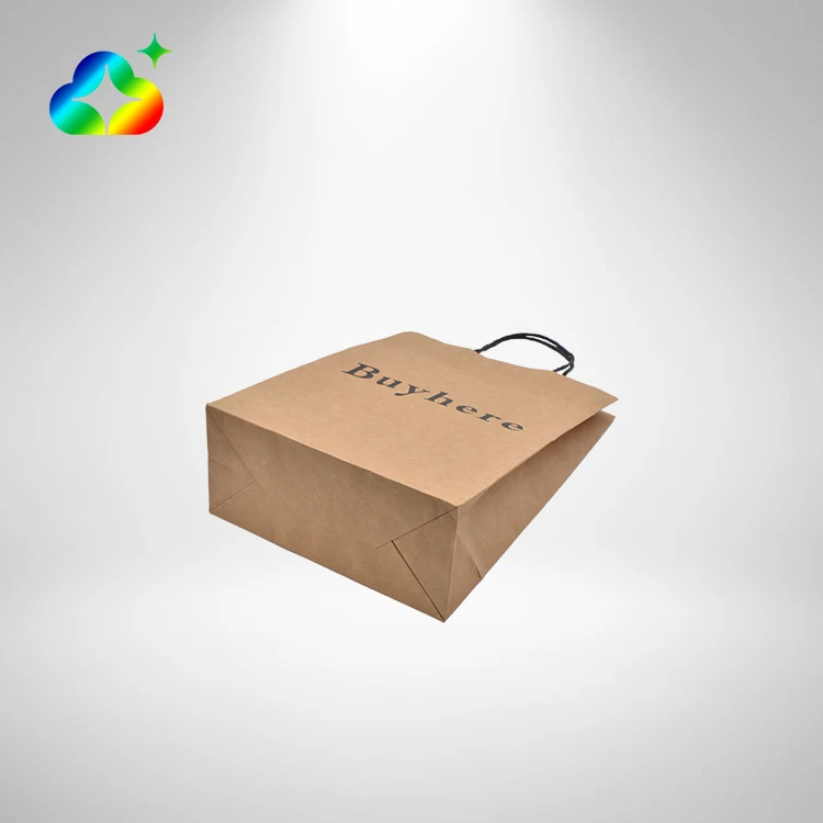 Custom Manufacturers Logo Printed Portable Carrier Handle Brown Kraft Paper Bags With Wholesale Price For Food Gift Packaging