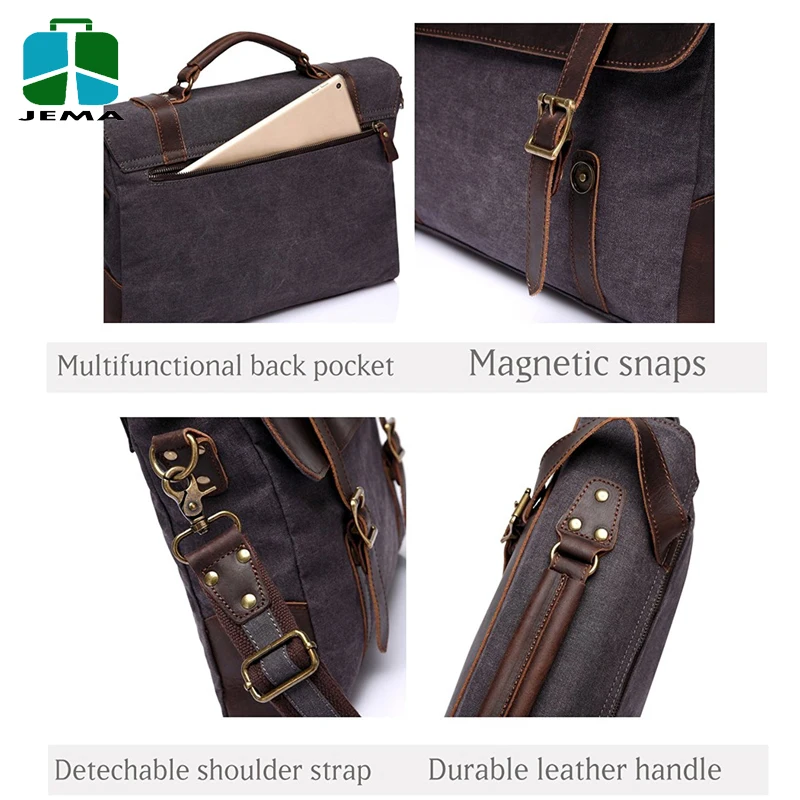 Casual Leather Canvas Messenger Bag men for 14 inch Laptop