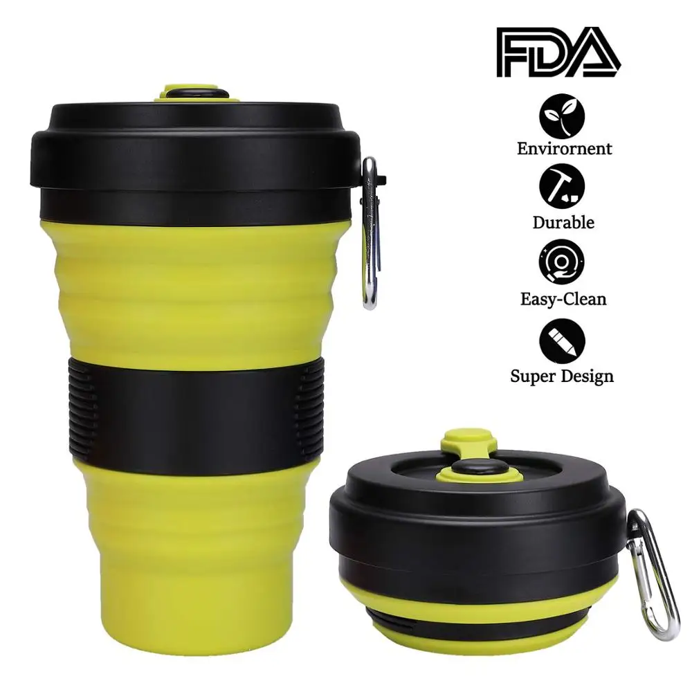Wholesale new design reusable 550ml silicone travel folding collapsible coffee cup
