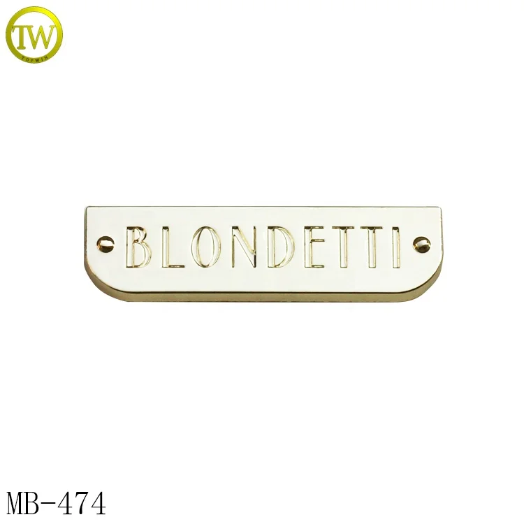 
Small light gold metal plate logo stamped name metal brand tag for bags <span style=
