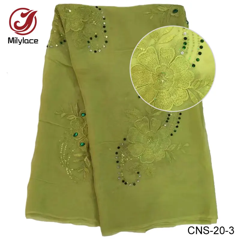 100% с цветочным принтом из крепа вышитым шёлком ткань органза камнями