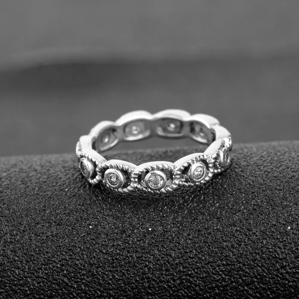 vogue silver jewelry women fashion 925 italian silver oxidized tennies zircon inlying rings