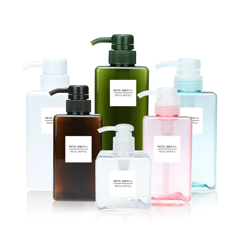 Colorful square shape shampoo PET bottle with spray pump