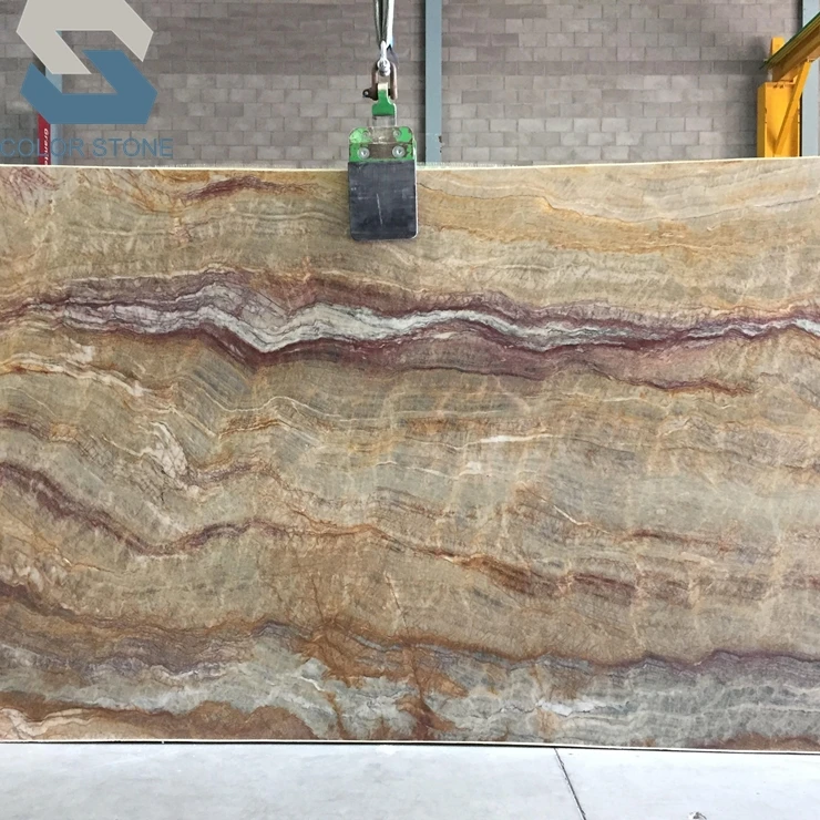 Natural Vintage Texture Stone Polished Green Gold Nacarado Quartzite Kitchen Worktop Countertop Waterfall Island
