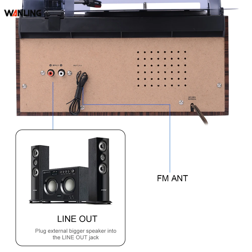 All in one turntable player multiple record player turntable cd record cassette radio player
