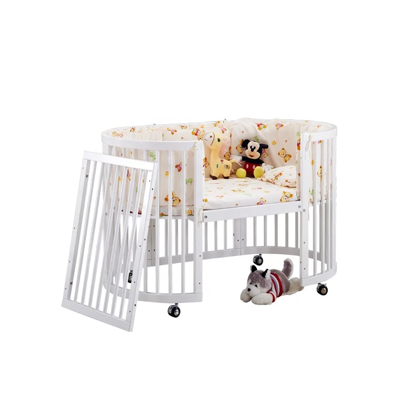 
Wholesale Adjustable Baby Crib Bed Wooden Round Swing Crib Cot 