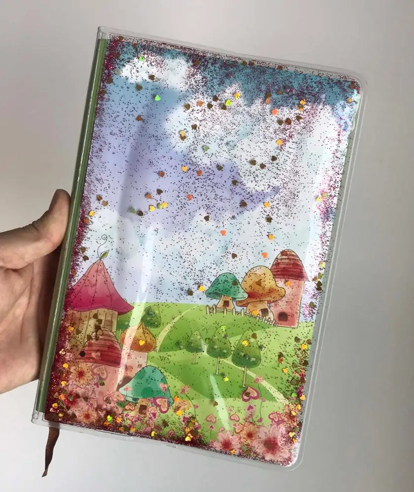 Мягкий прозрачный чехол-книжка из ПВХ и пластика с блестками для школьников