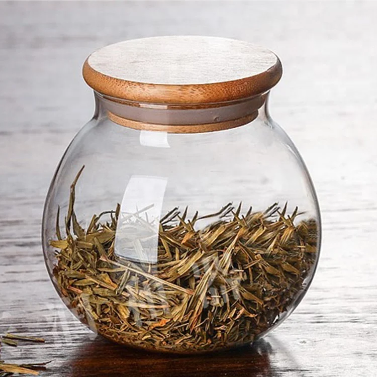 high borosilicate eco-friendly small round glass jar with wooden top