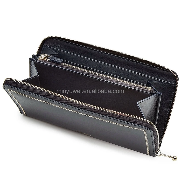 Fashion hand-crafted black women wallet trimmed with a gold-tone chain zip closure ladies mobile wallet