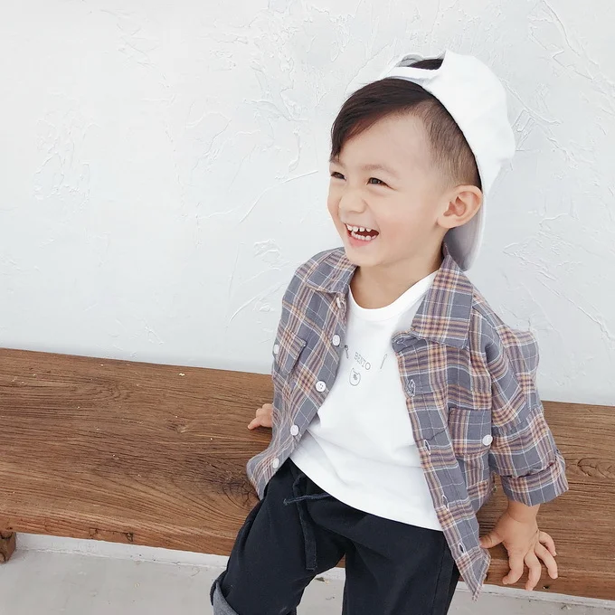 
YY10061B 2018 New design custom long sleeve casual boy plaid shirt 