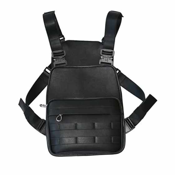Luxury Military PU Leather Chest Rig Tactical Vest with Metal Buckle