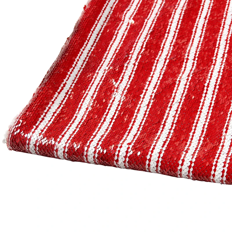 Stylish beautiful red white striped mesh sequin embroidery fabric for women
