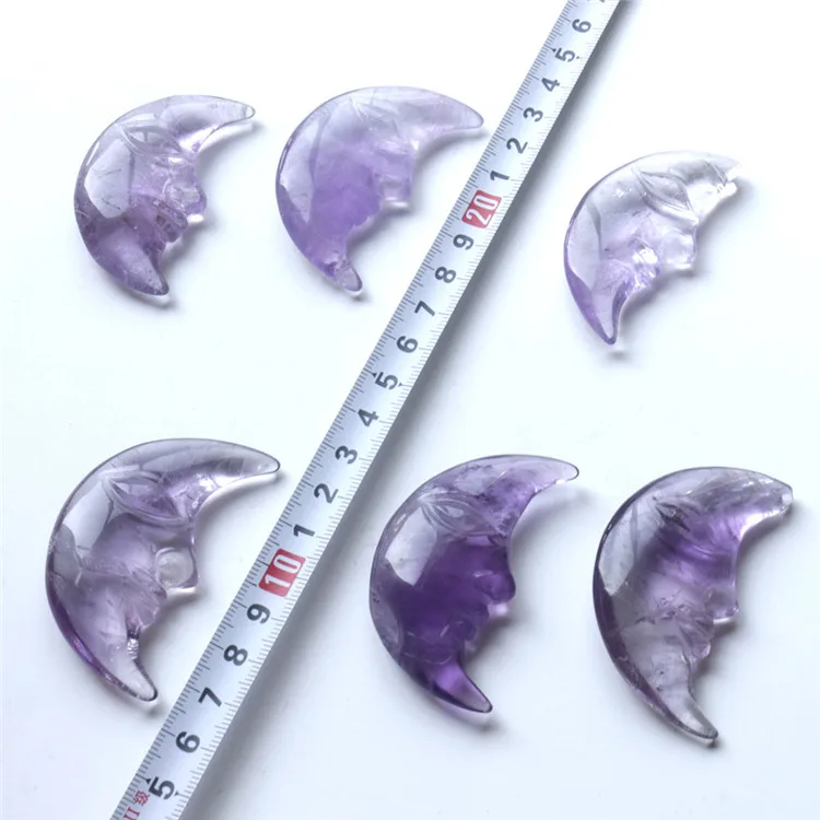Оптовая продажа, индивидуальная ручная резьба, милый натуральный аметист, хрусталь, луна