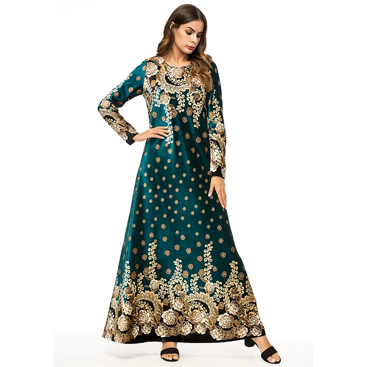 
Middle east women winter clothing dubai muslim long velvet moroccan dresses 