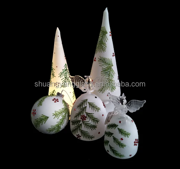 Newly designed elegant Christmas decoration 8x8x13cm/5x5x11cm white luminous hand-painted green sticky ruby LED glass Angel