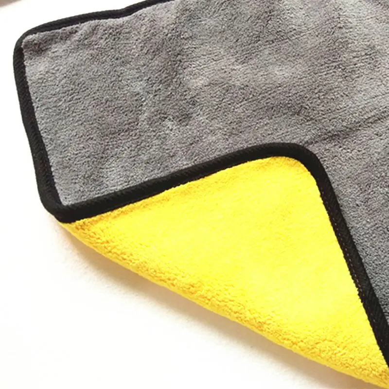 Двухцветная Толстая Абсорбирующая плюшевая переплетная ткань со скидкой из микрофибры Очищающая с разными сторонами Коралловое бархатное автомобильное полотенце