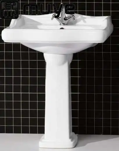 
Floor-mounted Solid Surface Modern Bathroom Vanity Wash Basin With Pedestal 