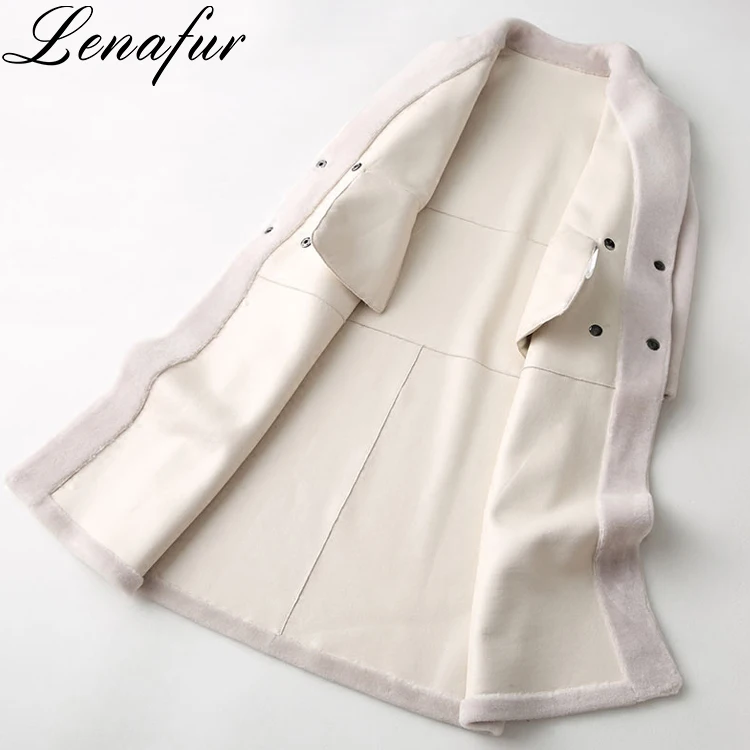 Beige Green Blue Long Slim Lamb Skin Leather Fur Trench Coat,Leather Shearling Coat For Women