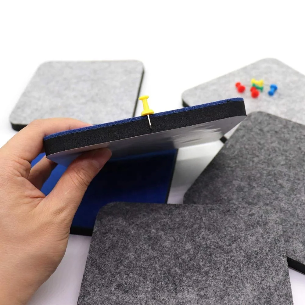 
5.5 x 5.5 Inch Square Tiles Felt Bulletin Board Self-Adhesive Memo Pin Notice Boards for Home Wall Decor 