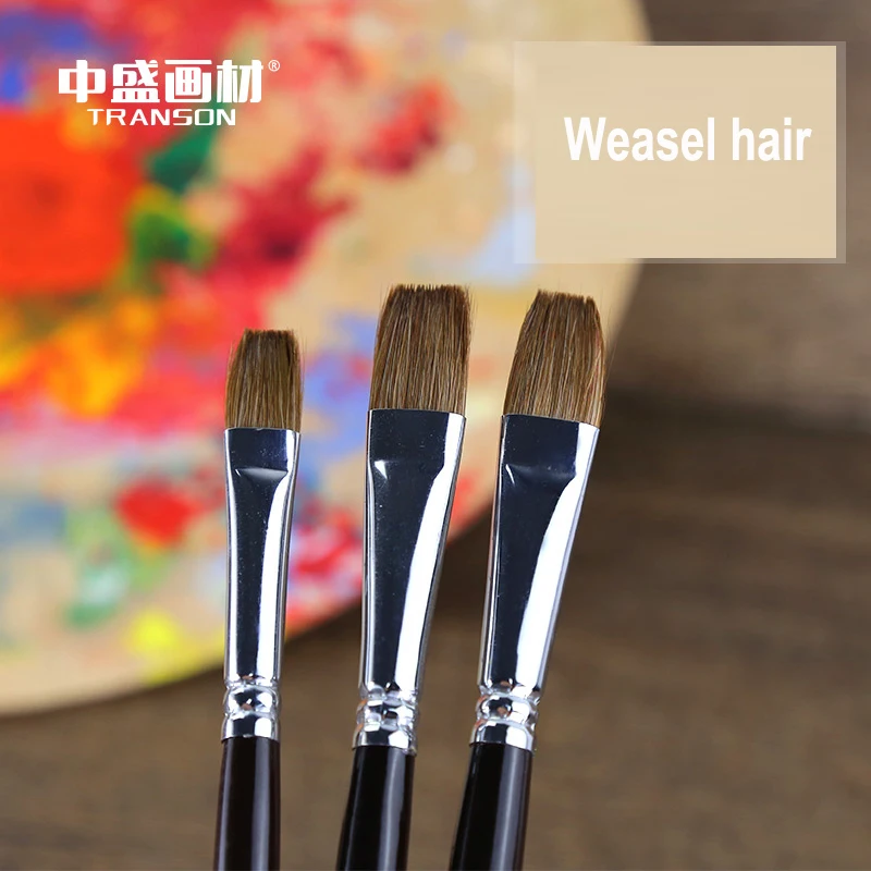 Transon Art Paintbrush Set 12PCS Weasel Hair Flat Watercolor Brush