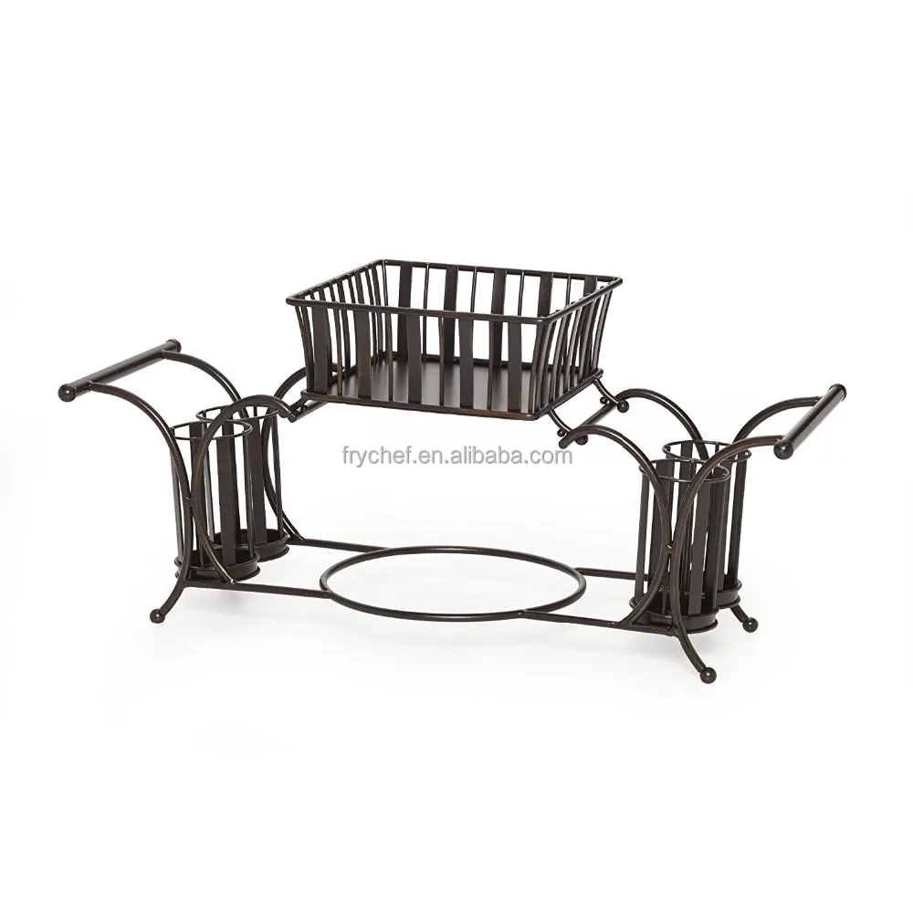 Metal Buffet Utensil Caddy , 2PCS Stackable Buffet Caddy , Antique Black set F0201