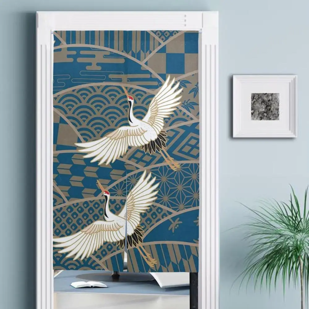 Custom Printed Japanese Style Decorative Printed Kitchen Door Curtains Block-out Curtains printing customs logo