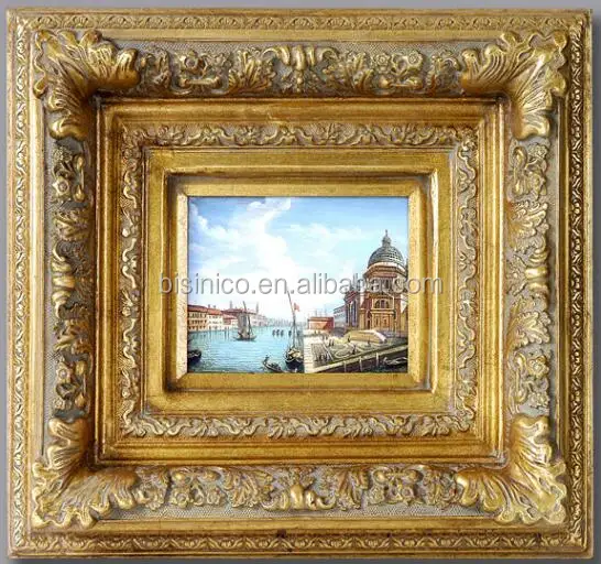 Antique Luxury Square Wood Carved Elaborate Design Handmade Oil Painting Art