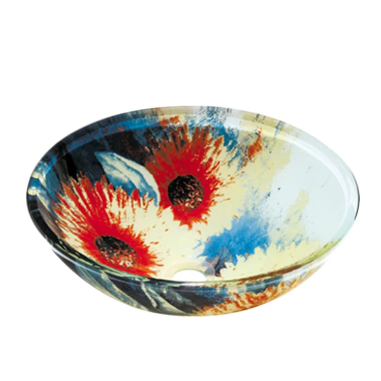Mexican Painted Washing Colored Glass Vessel Bowl Sink Basin
