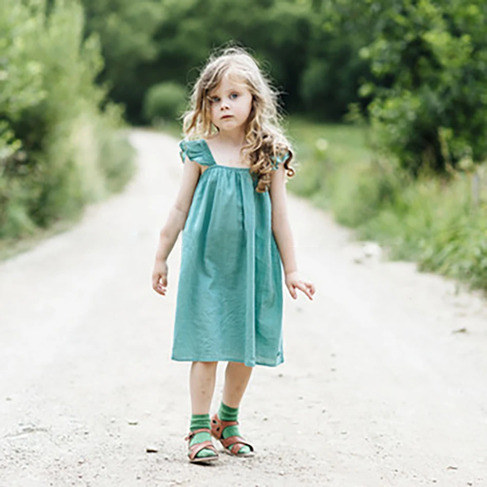 
INS popular wholesale children clothing teenage girl dresses in 100% linen fabric made in china 