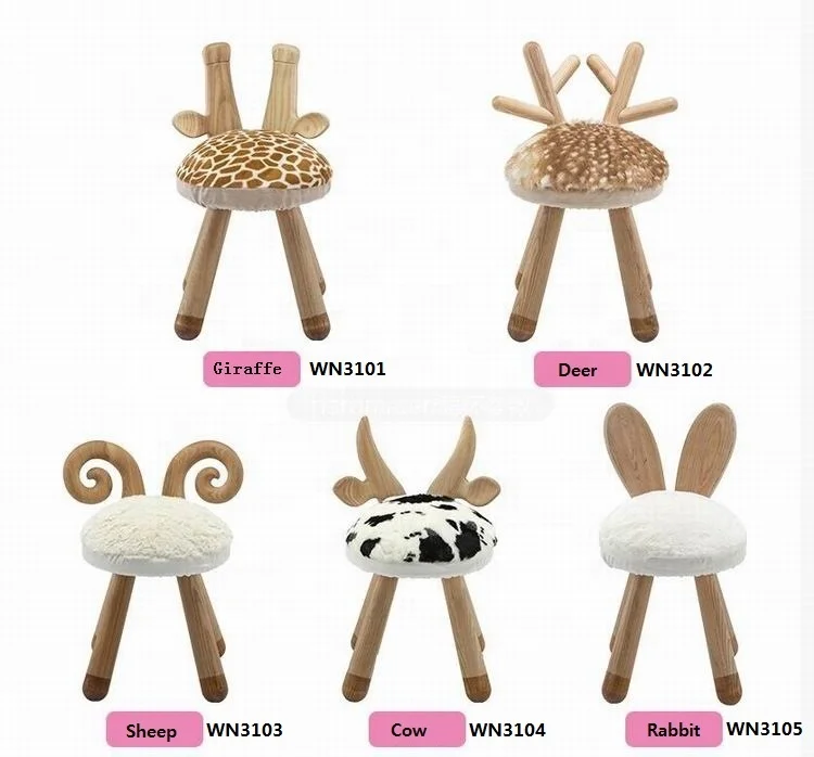 WSZ 3102 Deer Design Solid Wood Seat Interesting Style Changing Chair Settings Wooden Giraffe Stool For Children Funny Chair