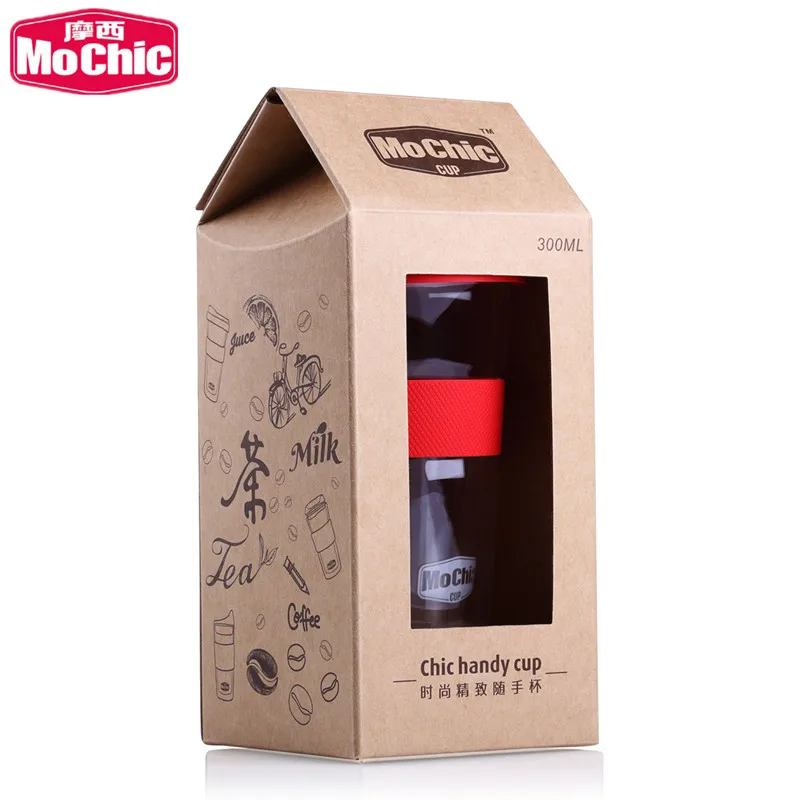 Mochic Custom Reusable 300Ml Insulated Glass Coffee Travel Mug / Heat Resists Glass Handy Cup With Silicon Sleeve And Lid